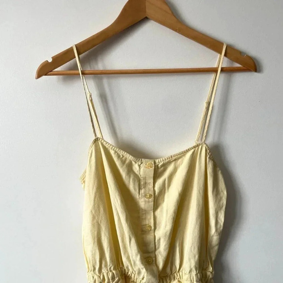 Aritzia Sunday  Best Linen Lyocell Blend Makenna Romper Pastel Yellow Sz Medium - Picture 3 of 7